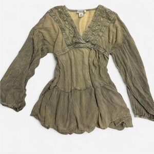 Rachel Zoe Khaki Embroidered Blouse